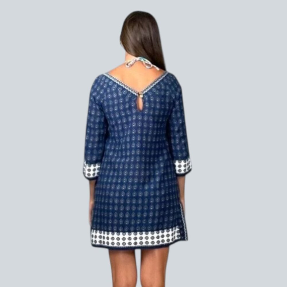 JUICY COUTURE GEOMETRIC BLUE V-NECK SHIFT DRESS - Picture 4 of 11